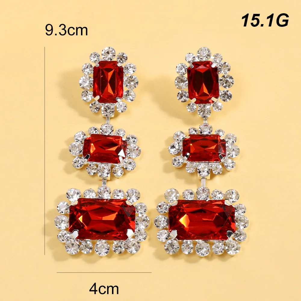 Stonefans Red Crystal Exaggerated  Large Earrings for Women African Bridal Rhinestone Dangle Earring Wedding Jewelry Gift