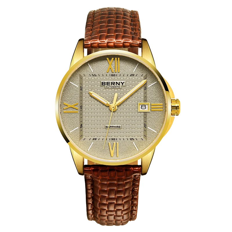 

BERNY Men Automatic Mechanical Watch Sapphire Luxury Luminous Hands NH35 21600HZ Dress Great Wall of China Design Men Wristwatch