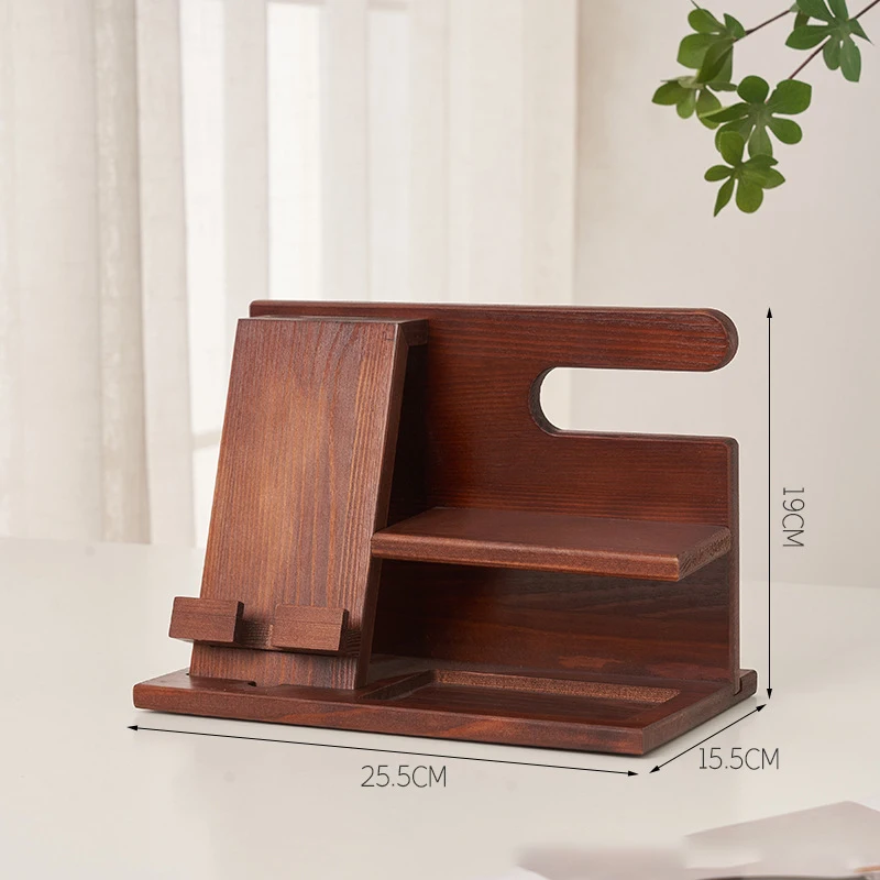 Wooden Mobile Phone Holder Desktop Storage Rack Multifunction Shelf Sundries Tray Charging Station Organizers Storage for Gift