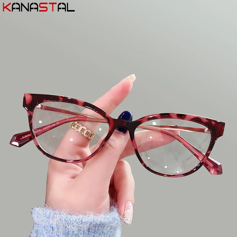 Women Reading Glasses Prescription Optics Lenses Myopia Eyewear Blue Light Blocking Computer TR90 Metal Cat Eye Eyeglasses Frame