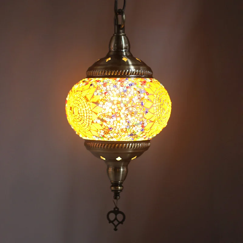 Mediterranean Style Decoration Handmade Turkish Pendant Light Glass Shades Mosaic Pendant Lamp For Bar Coffee Shop E14