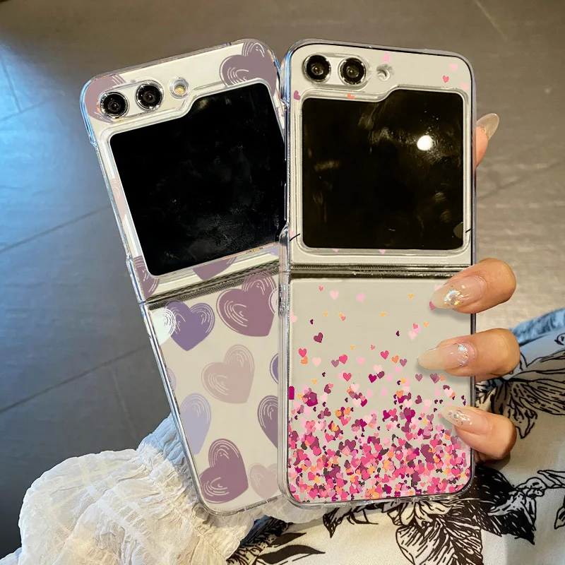 Für Samsung Galaxy Z Flip5 Flip6 Flip4 Liebt Herzen Gedruckt Klar Fall Für Samsung Z Flip 3 4 5 6 5G Harte PC Klapp Telefon Abdeckung