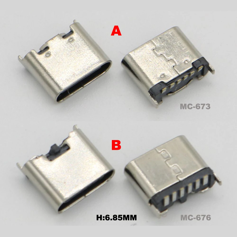 5pcs 6 Pin Vertical SMT Socket Connector USB Type C 3.1 Female SMD For PCB design DIY high current charging 6P