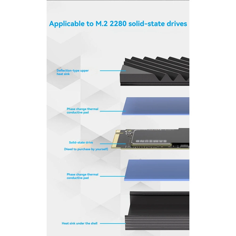 【حار بيع!】M.2 SSD المبرد M2 2280 القرص الصلب الحالة الصلبة مبادل حراري من الألومنيوم مع السيليكون الحراري الرمادي