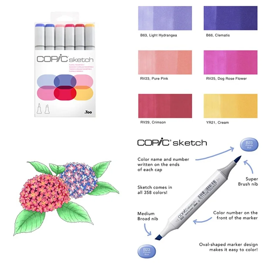 

Спиртовые маркеры Copic Sketch, 6-цветные художественные маркеры с двойным наконечником, набор смешиваемых кистей для рисования, эскизов и иллюстраций Profes