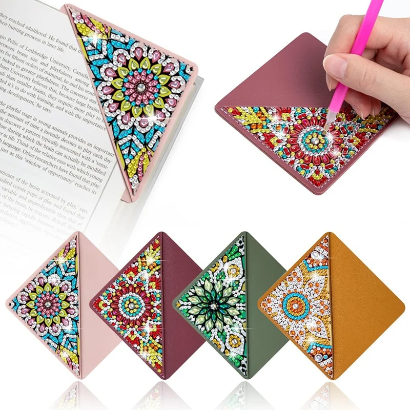 4Pcs Diamond Art Paintings Bookmarks,DIY Diamond Art Bookmarks For Book Lovers, Triangle Making Corner Bookmark Kits