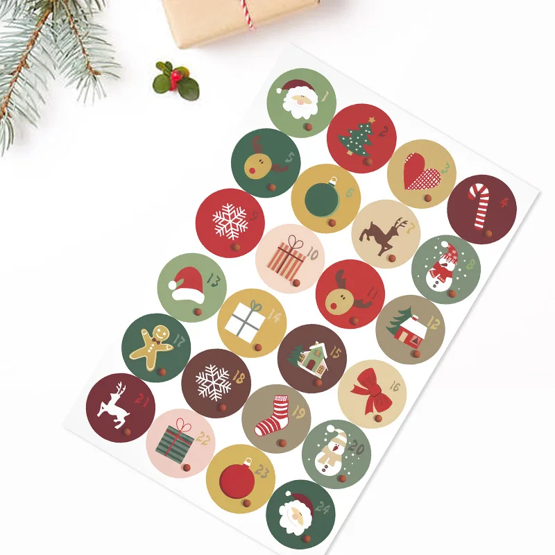 1Pc Christmas Sticker Advent Calendar Number Merry Christmas Gift Packaging Sealing Label Decor Sticker Xtmas Gift Decor Sticker