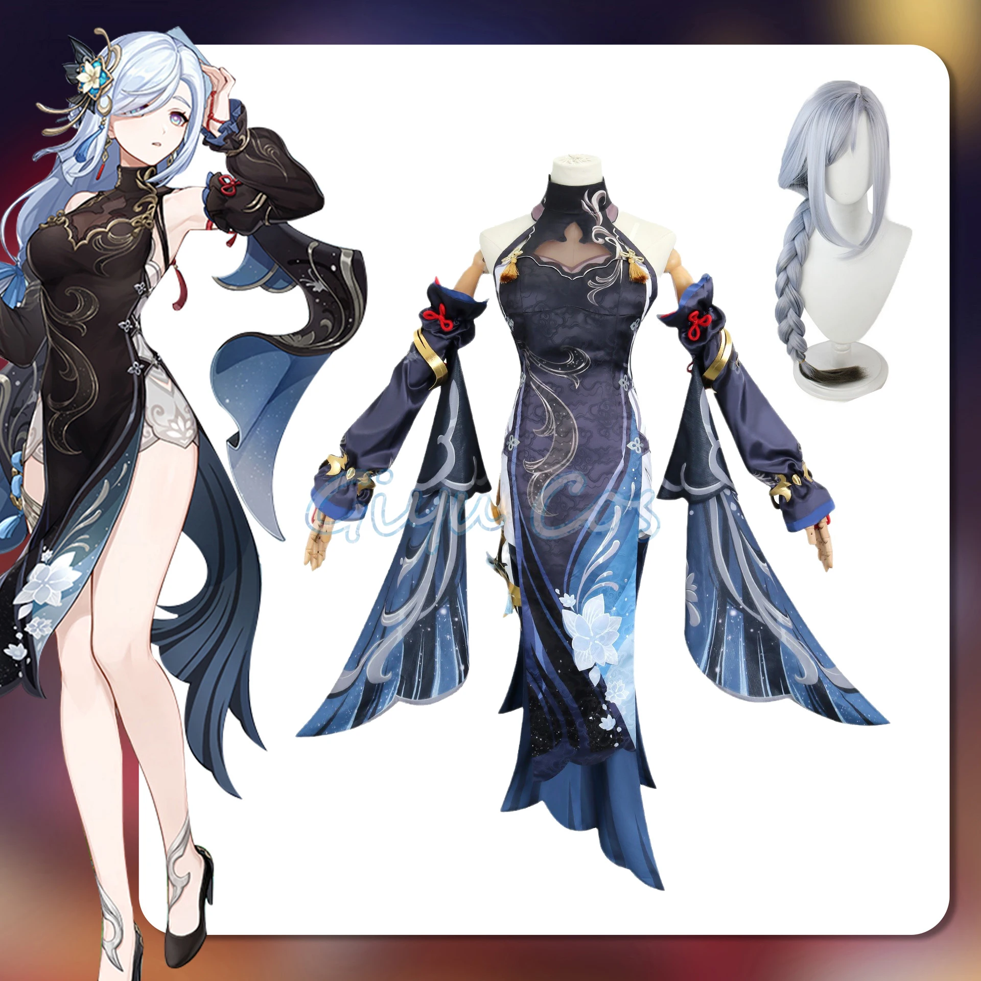 

Новый костюм для косплея Frostflower Dew Shenhe Genshin Impact, униформа для взрослых, парик, аниме, костюмы на Хэллоуин, женский костюм игрового персонажа