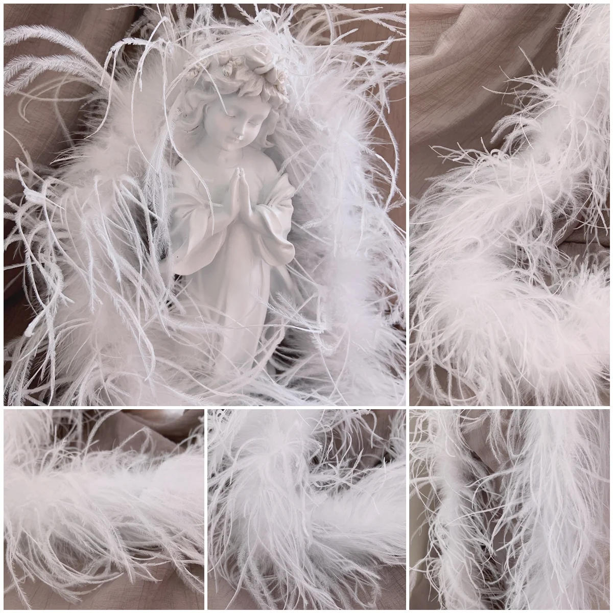 2Meter White Ostrich Feather Boa Shawl 10/15 Layers Fluffy Ostrich Trim Costume Boa Plumes For Wedding Dress Dcoration