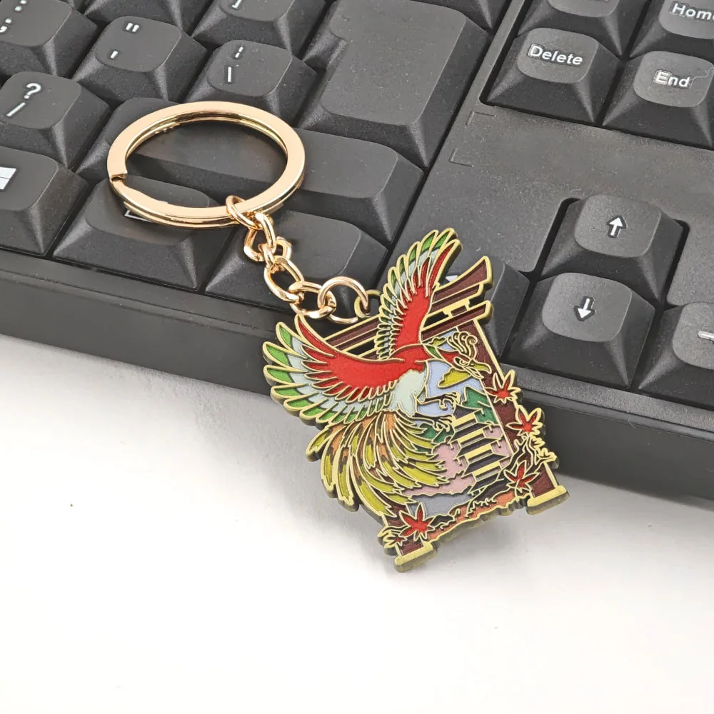 Ho-Oh Phoenix Schlüsselanhänger aus Zinklegierung, japanisches Torii-Tor, Kyoto Ahornblatt Schlüsselring, Rucksack-Anhänger, Gaming-Charms, Geschenkzubehör – Detail 6