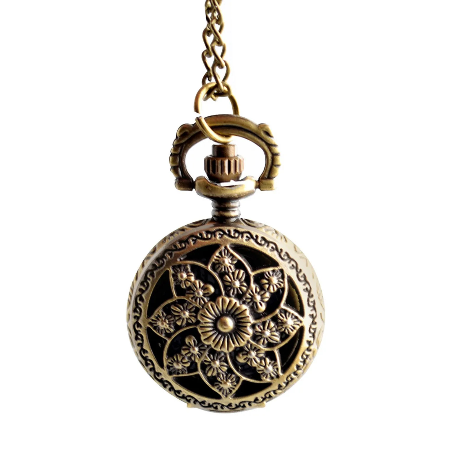 Orologio da tasca alla moda orologio da tasca al quarzo a forma di brocca di tendenza retrò orologio da tasca piccolo con fiore cavo con collana a catena con ciondolo