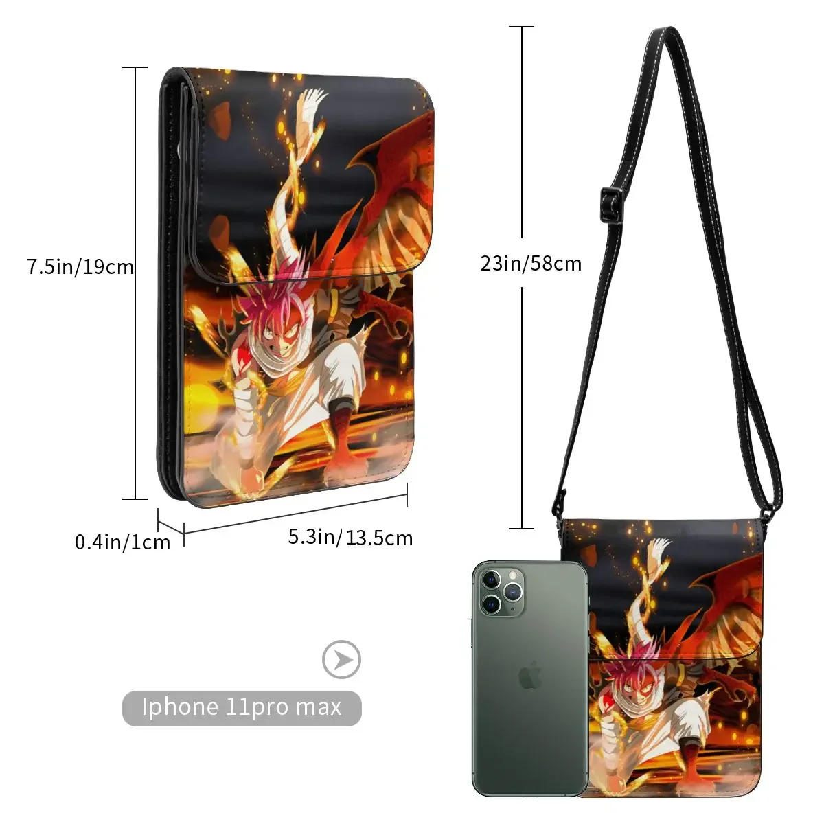 أنيمي الجنية الذيل Crossbody المحفظة حقيبة الهاتف الخليوي حقيبة الكتف محفظة الهاتف الخليوي حزام قابل للتعديل