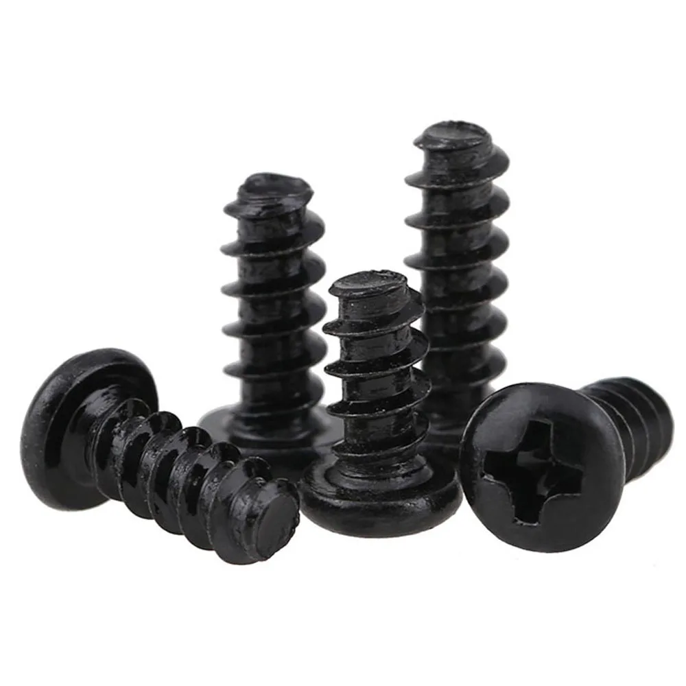 500/ 200/ 100pcs  M1 M1.2 M1.4 M1.5 M1.6 M1.7 M2 M2.3 M2.6 PB Pan Head Black Electronic Micro Screws Phillips Self-tapping Screw