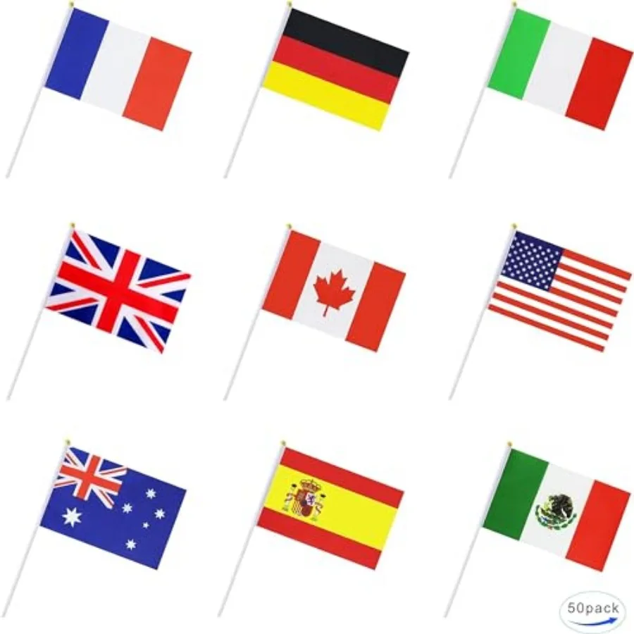 

50 Countries International World Stick Flag, Hand Held Small Mini National Pennant Flags Banners On Stick, Party Decorations fo