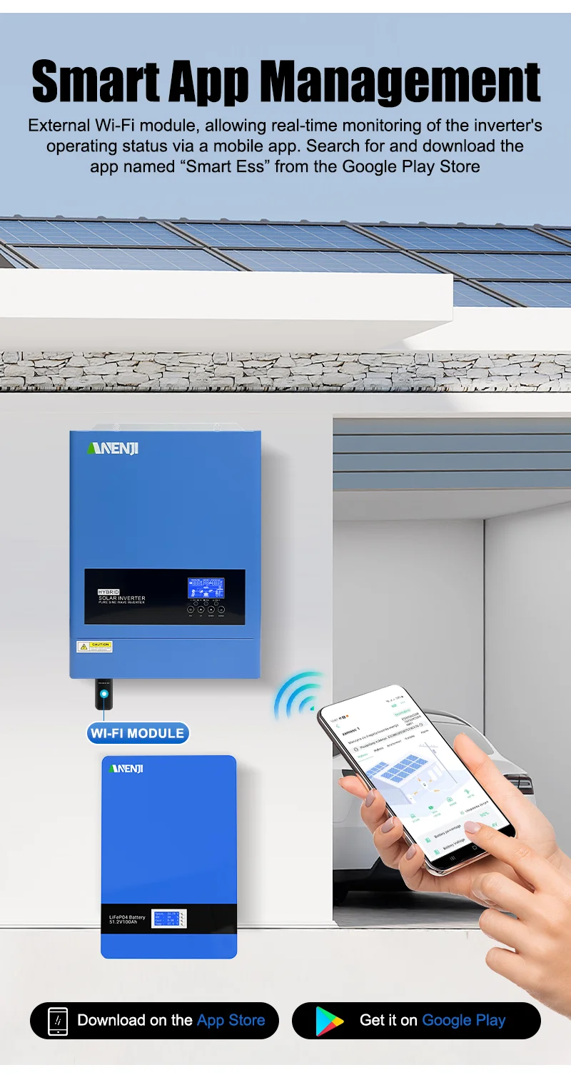 ANENJI 6,2 kW Hybrid-Wechselrichter 48 V 220 V reine Sinuswelle On Off Grid 120 A MPPT-Laderegler PV-Eingang 500 V WIFI für Solarpanel – Detail 9