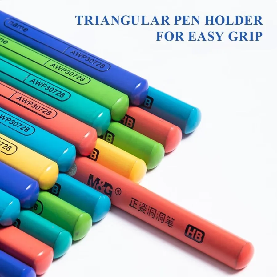 30 قطعة أقلام رصاص مثلثة 2B مع قبضة تصحيح أقلام جرافيت خشبية مع برميل ملون مسبقًا مشحذًا