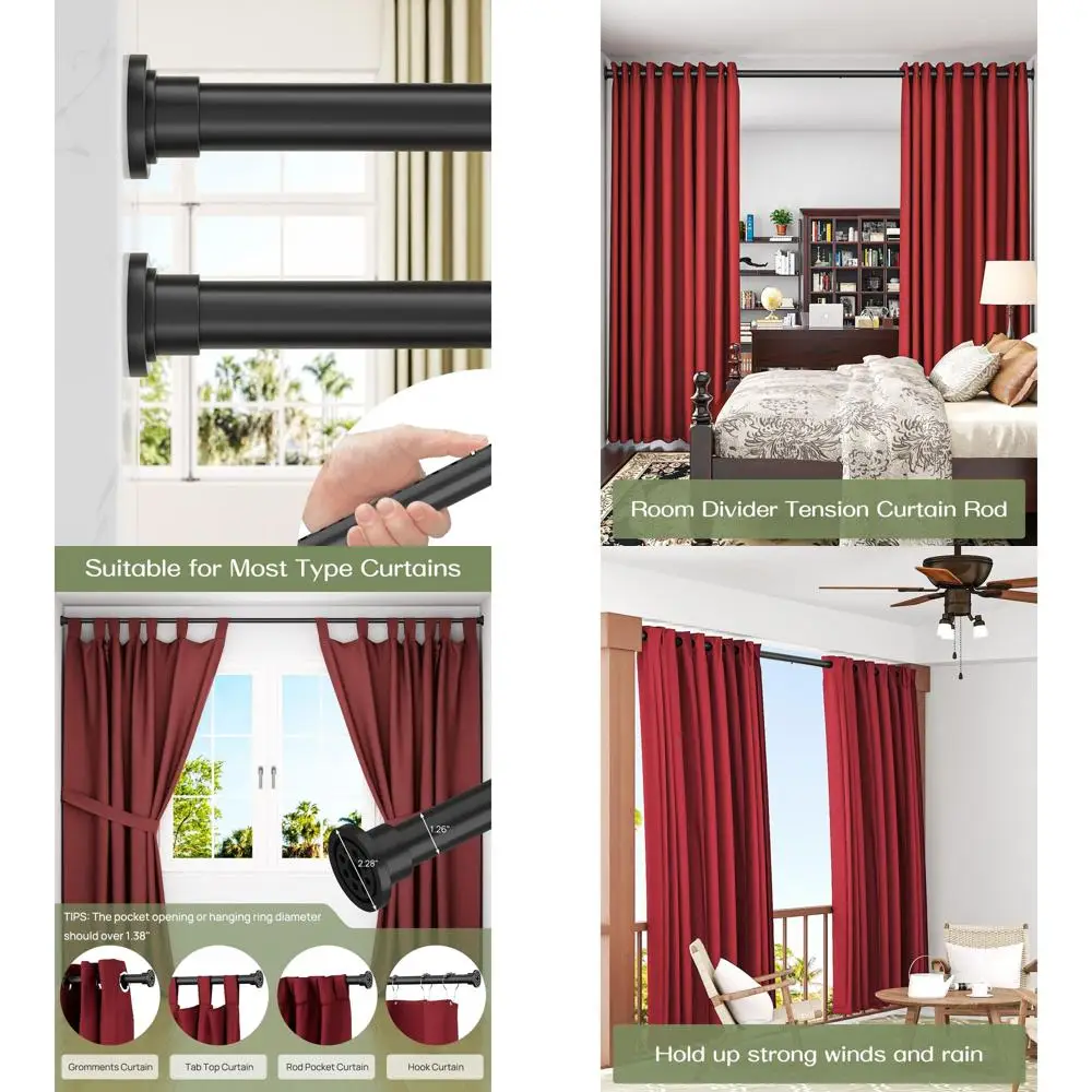 

Adjustable Heavy-Duty Tension Curtain Rod, 2-Pack, 83-123, No Drill, Non-Slip, Renter-Friendly, Black