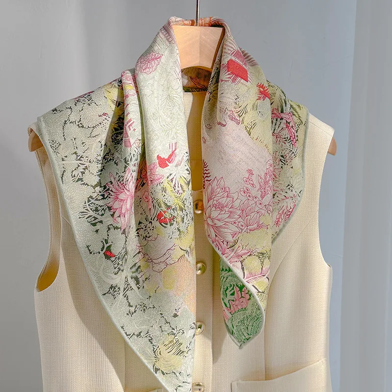 ขนสัตว์ 70% 30% ผ้าพันคอผ้าไหมแท้สําหรับผู้หญิงผ้าคลุมไหล่ Foulard คุณภาพสูงผ้าพันคอ Pashmina หญิง Hijab ผ้าพันคอ Kerchief 65 ซม.