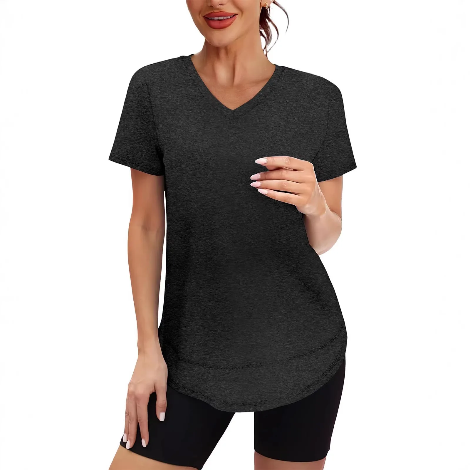 2026 Summer V-neck Sports Quick-drying Solid Color T-shirt Short-sleeved Running Fitness Undershirt Women's Clothing