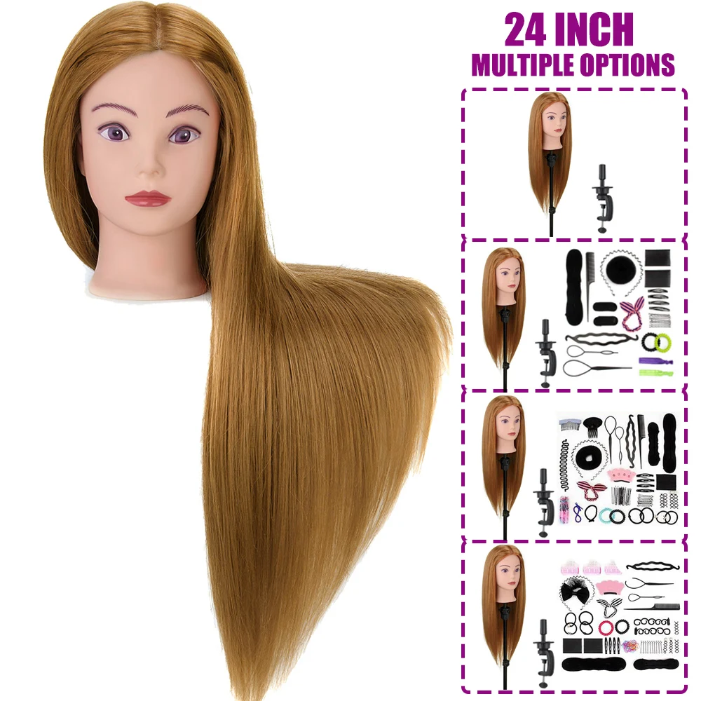 

NEVERLAND Wig Head Mannequin Woman Wig 24 Inch Training Head Salon Practice Hairstyles Manikin Doll Head With Hair Styling Tool