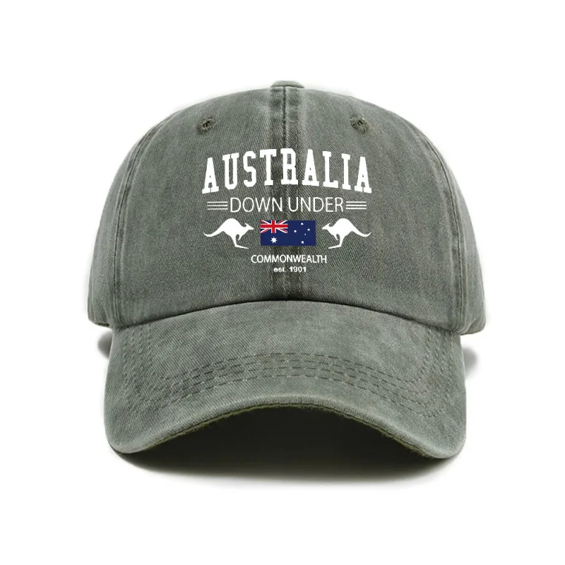Unisex Australia Flag Kangaroo Hat Vintage Distressed Baseball Cap Breathable Outdoor Streetwear Adjustable Sport Sun Visor Cap