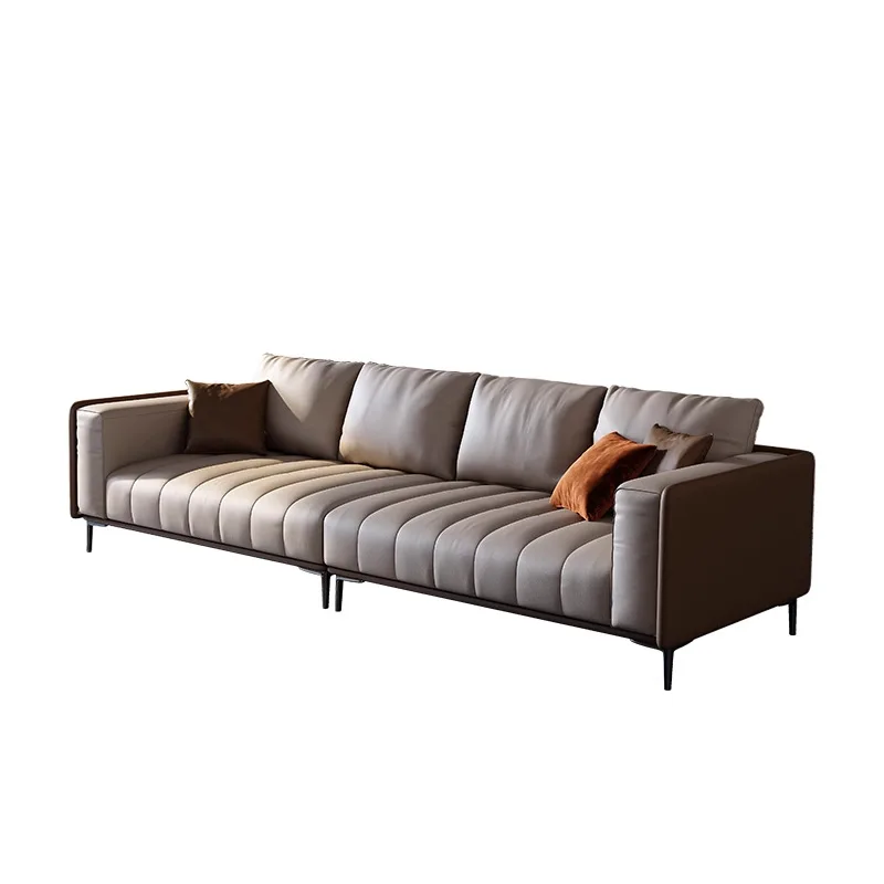 Italian leather sofa, minimalist living room small apartment wabi sandy wind simple first-layer cowhide sofa