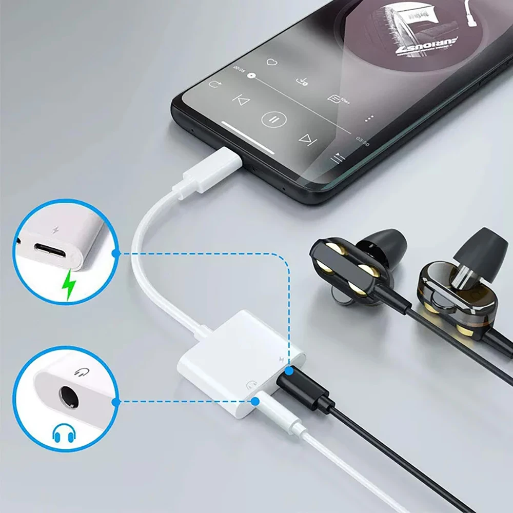 2-in-1 OTG Adapter For iPhone 16 15 14 Pro Max USB C to 3 5 mm Jack Type-C Charging 3.5mm Aux Cable Wired Headphones Connector