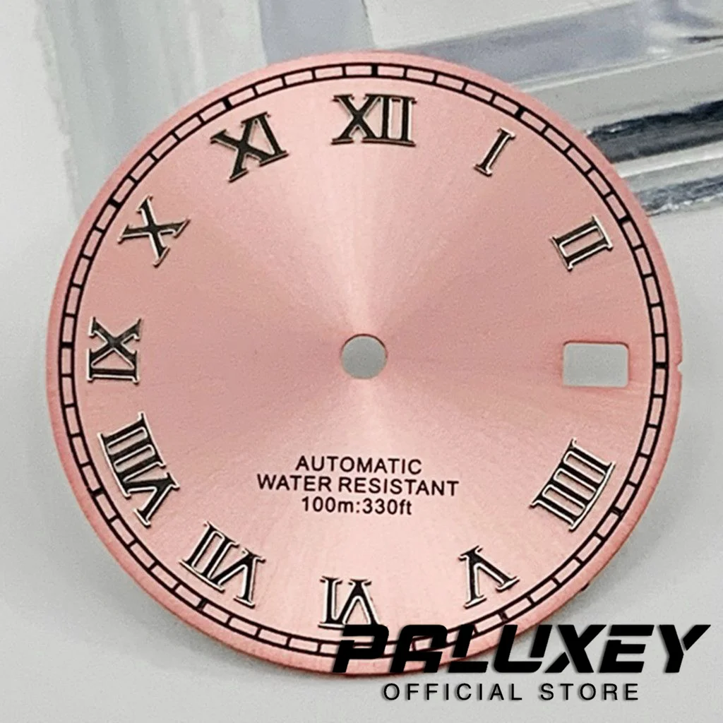 Nh35 Esfera de reloj de 29mm, esfera rosa para movimiento NH35A 4R35, números romanos, caras de reloj, piezas de repuesto