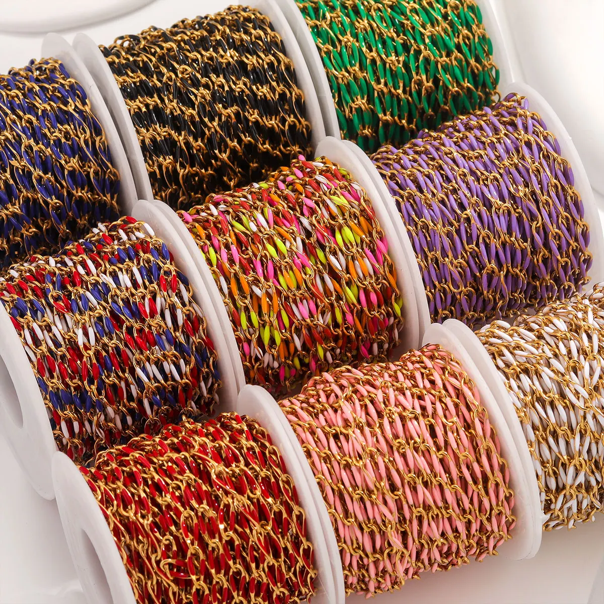 1 Meter Enamel Twisted Chain Stainless Steel Cable Rolo Link Body Gold Chain Belt for Jewelry Making DIY Necklace Bracelet Lots