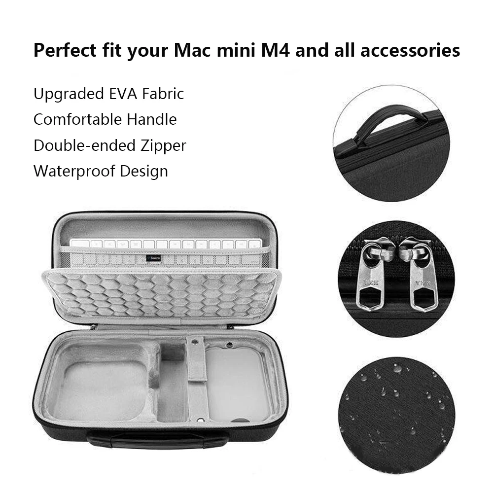 Protective Hard Case for 2024 Mac Mini M4 and Accesserios Carrying Bag Suitable for Mac Keyboard Mac Mouse