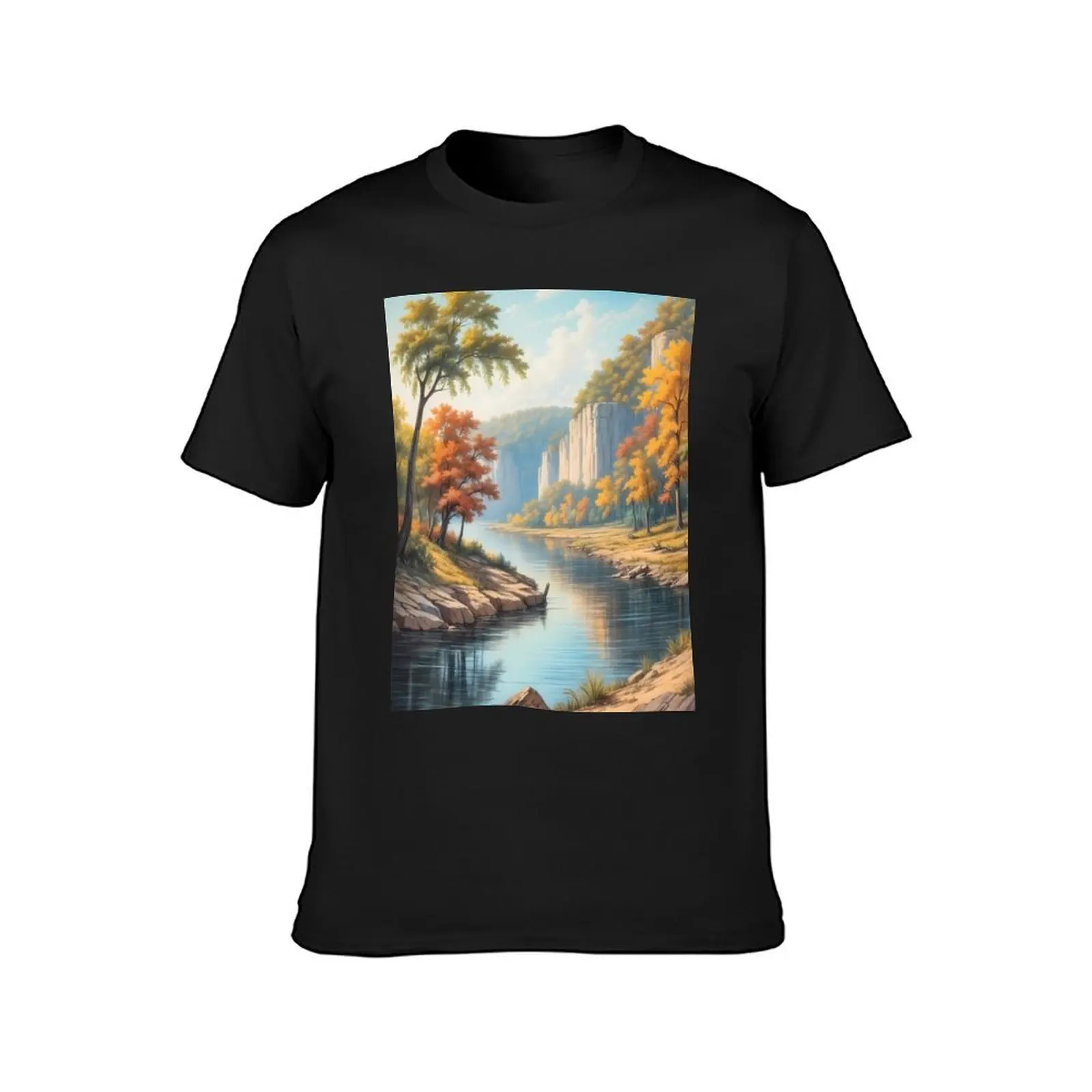 Autumn's Glory Along the River Cliffs T-Shirt sports fans heavyweights tees t shirt for men