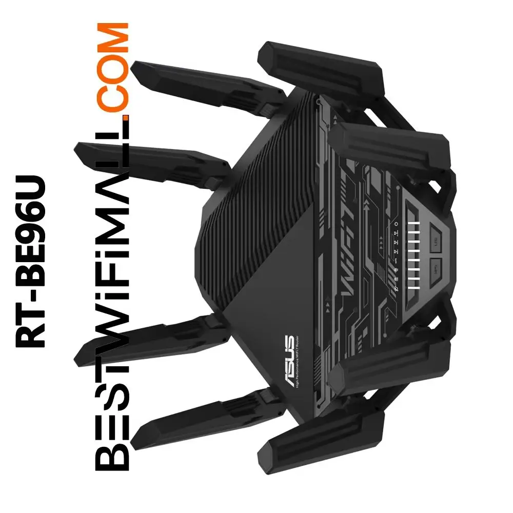 

ASUS RT-BE96U BE19000 Tri-Band Router WiFi 7, Support New 320MHz Bandwidth 4096-QAM Multi-Link Operation MLO, Dual 10G Ports VPN