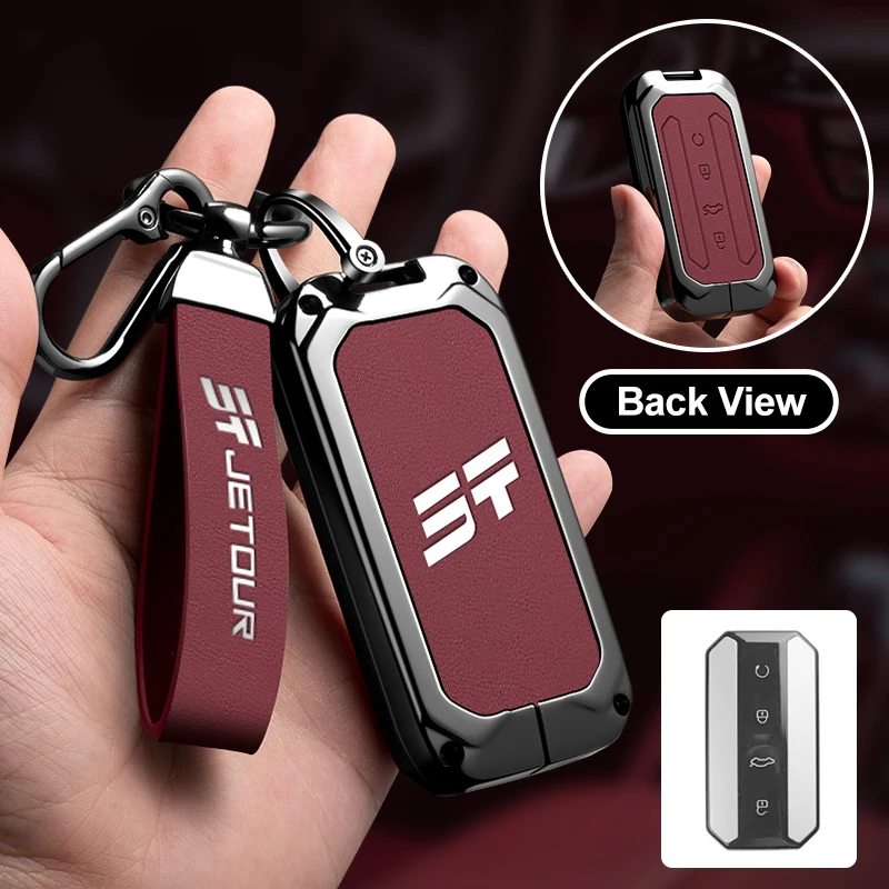 

Car Zinc Alloy Leather Key Case Cover Holder Chain For Chery Jaecoo J5 J7 2025 Jetour Smart Remote Control Key Protective Shell