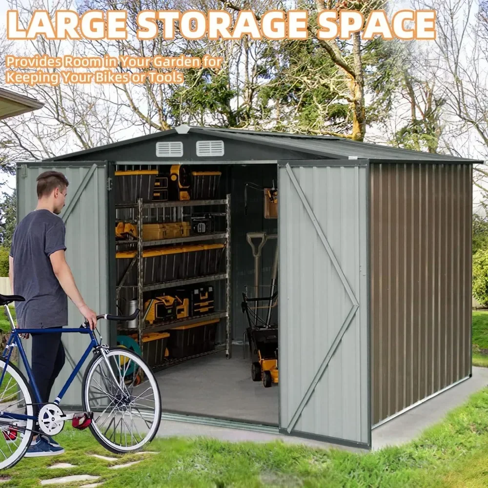 

Prefabricated Warehouse, Booth Galvanized Steel Garden Shed With Single Lockable Door Lawn, 8' x 6' Outdoor Shed Storage