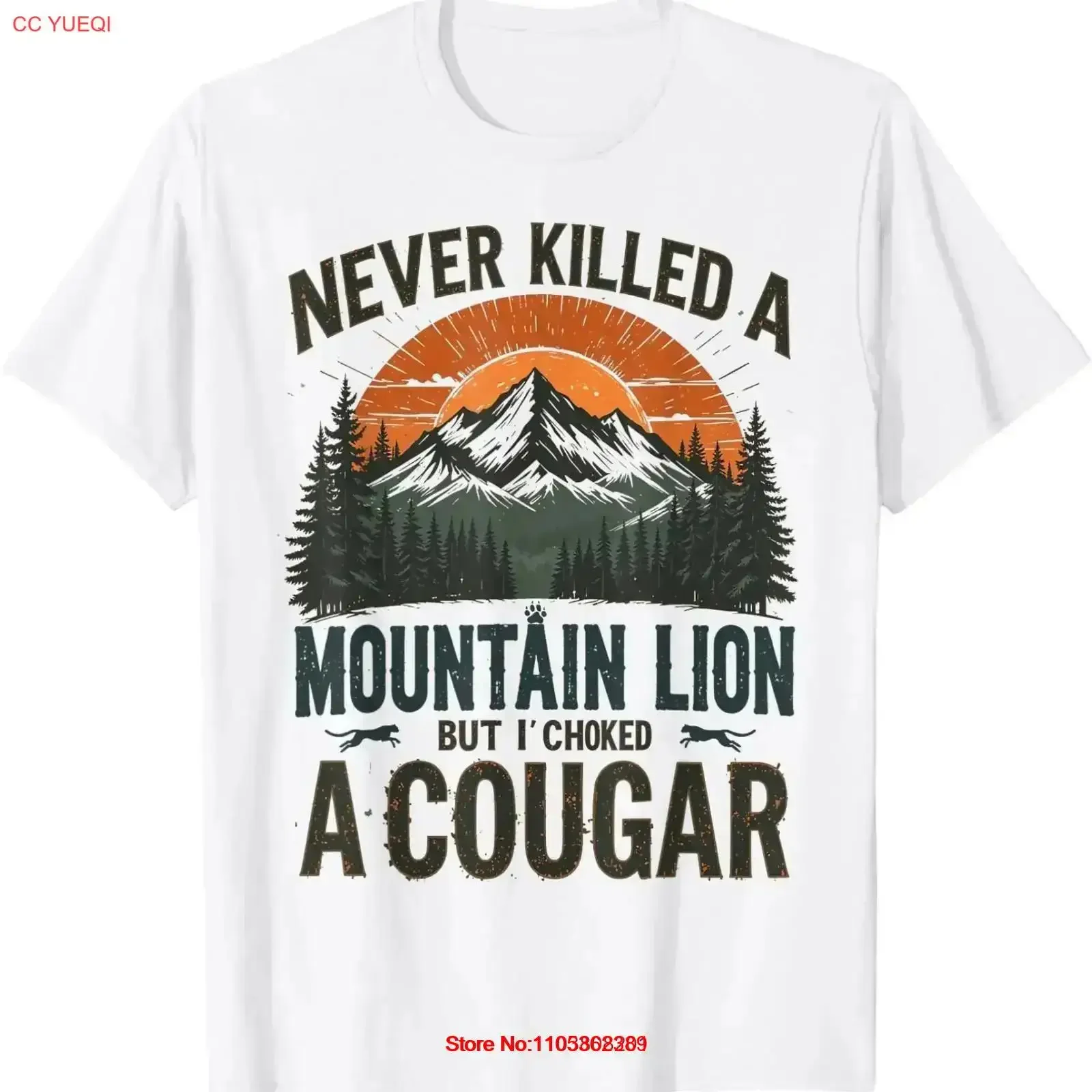 Never Killed A Mountain Lion But I've Choked Cougar Zitat-T-Shirt im Vintage-Stil, leicht gewaschen, mit grafischem Herrenmotiv, lässig, dehnbar