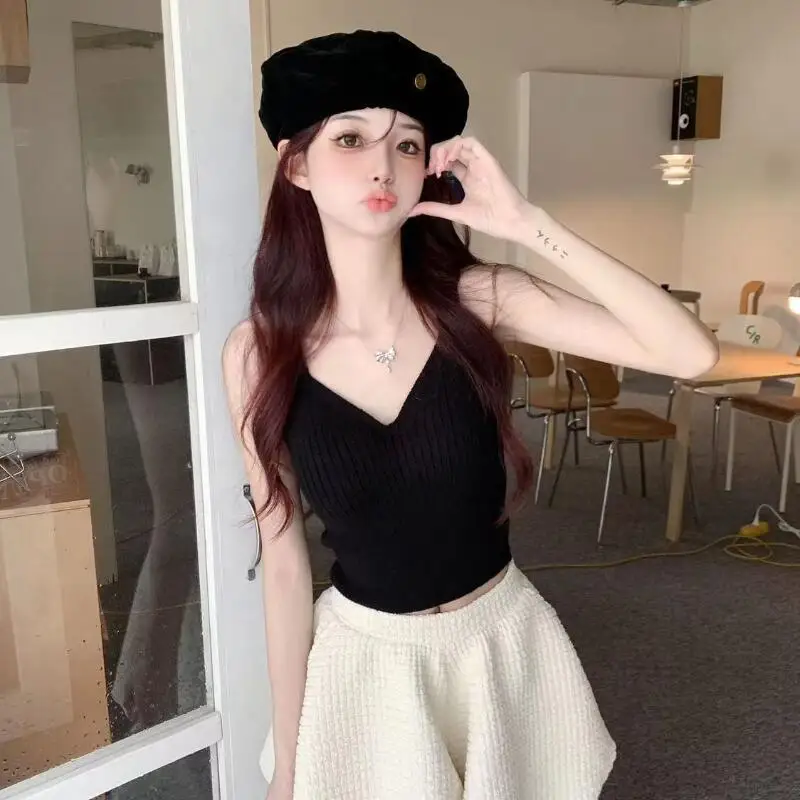 가을겨울 여성용 새로운 따뜻한 내부 패딩 비표시형 밀착형 탱크탑 두꺼운 니트 조끼