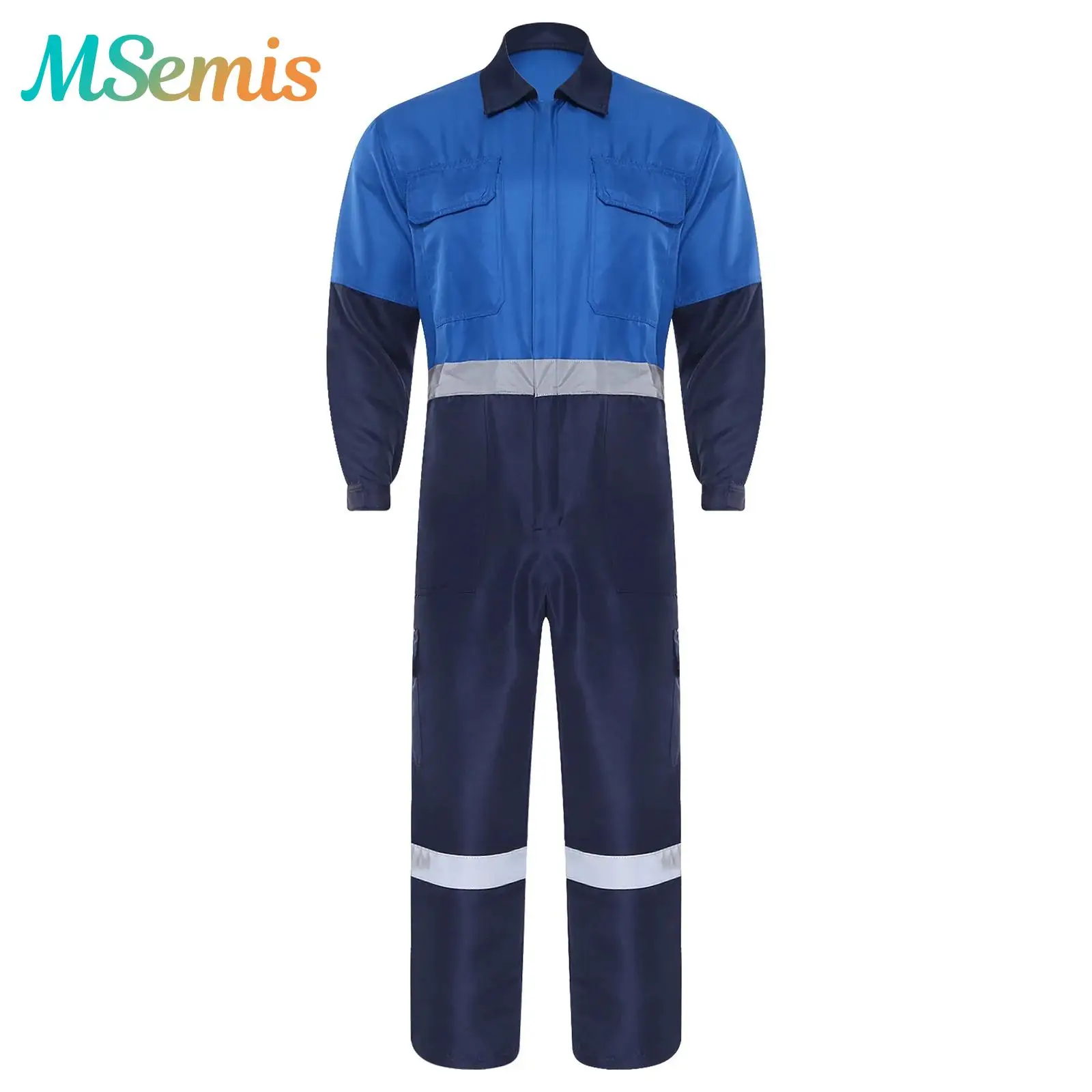 

Mens Working Coverall Costume Workwear Work Jumpsuit Mechanics Reflective Long Sleeve Front Zipper Multi-pocket Overall Workwear