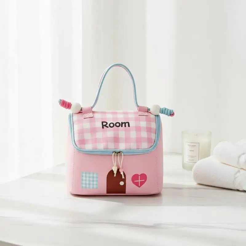 Dopamine Cosmetic Bag Fashionable House Shape Waterproof Makeup Organizer