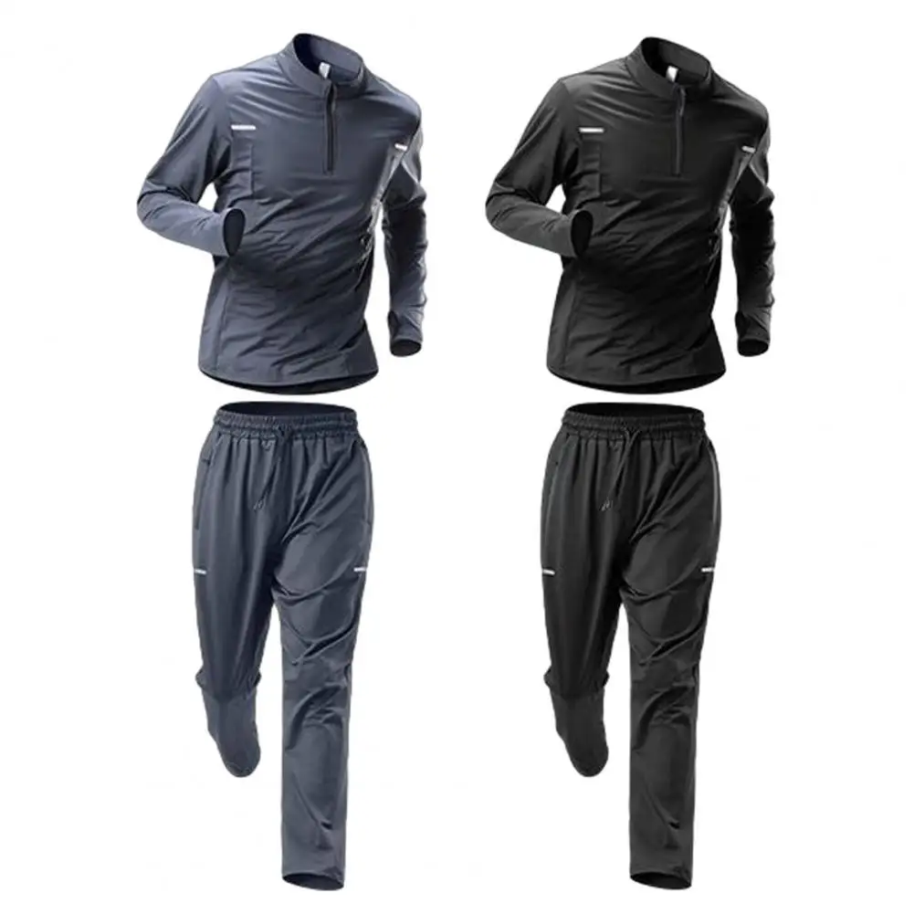 

Stand Collar Zipper Men's Sportswear Set Training Gear Breathable Jacket And Pants Fitness Outfit for Comfortable Exercise Cloth