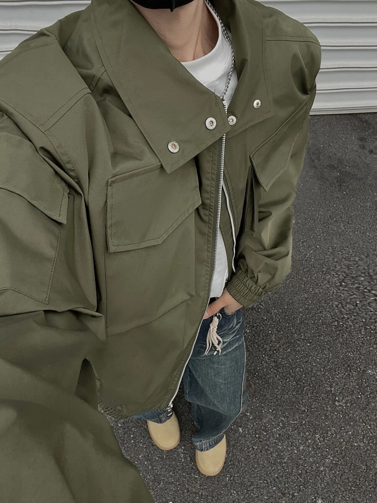 

Military een Pilot Jaet Men's Spring Autumn oulder Fit Cleanfit American Retro Stand Collar Riding orm Loose Fit Ja...