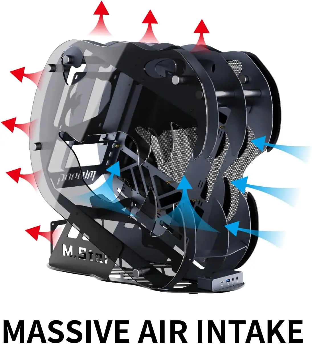 Open-Frame Mid-Tower Micro-ATX/Mini-ITX Gaming PC Case, Tempered Glass Side Panel, Pre-Installed ARGB PWM Fan, with USB3.0