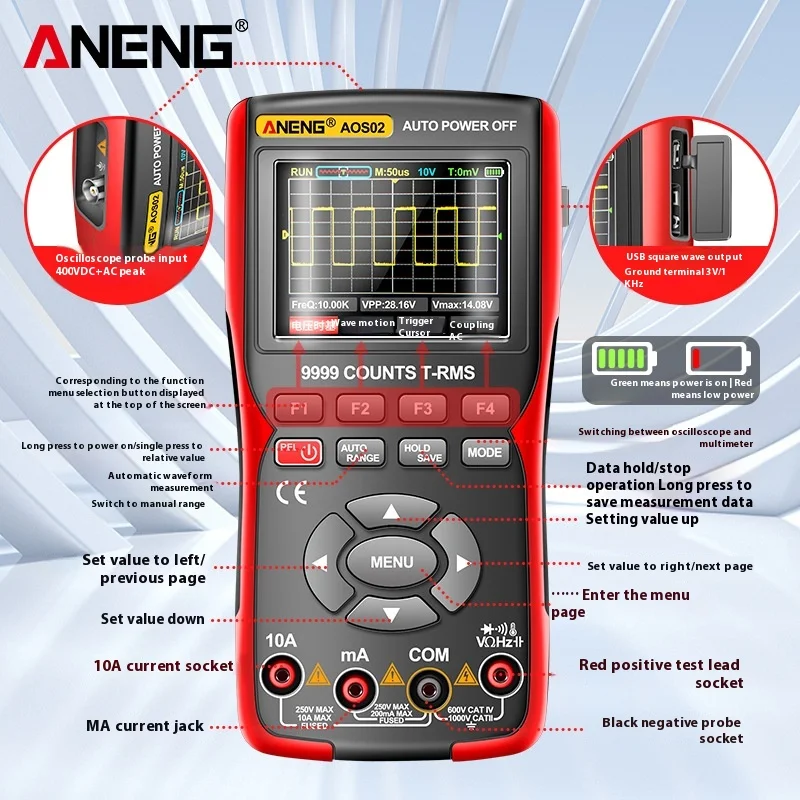 handheld color screen oscilloscope digital high-precision multimeter multifunction 2-in-1 auto repair instrument measurement