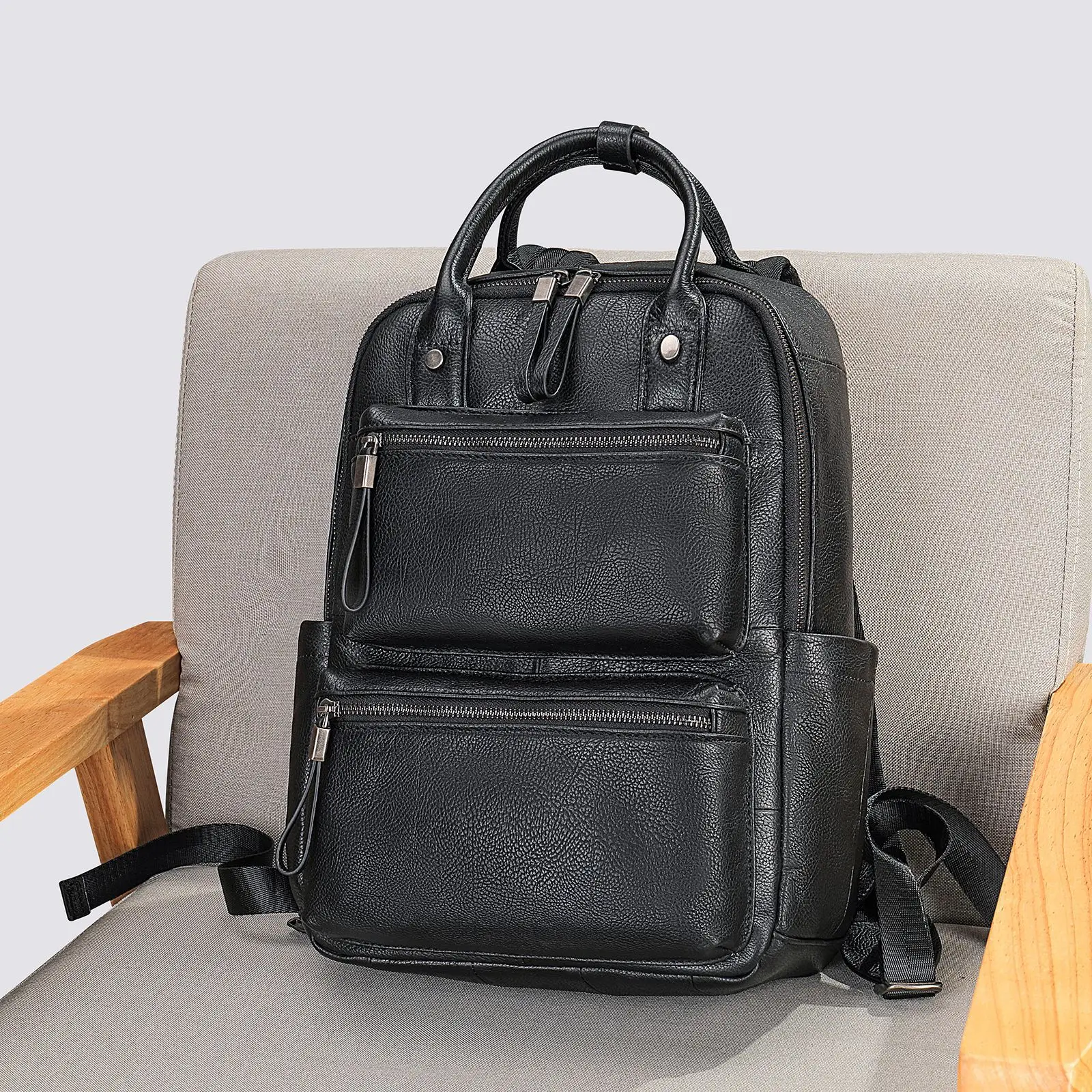 Modische Tasche aus echtem Leder für Herren und Damen, 14-Zoll-Laptop-Rucksäcke, Jungen- und Mädchen-Schulrucksack, Reiserucksack aus Rindsleder