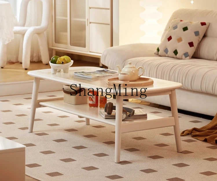 

ZYY premium cream wind solid wood coffee table small apartment living room household cloud small tea table