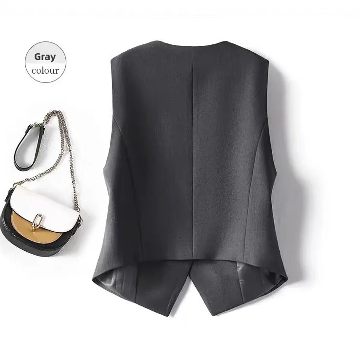 Spring Autumn Short Sleeveless Women's  Vest Professional Casual Shoulder Pad Jacket Four Seasons Matching Polyester Fiber