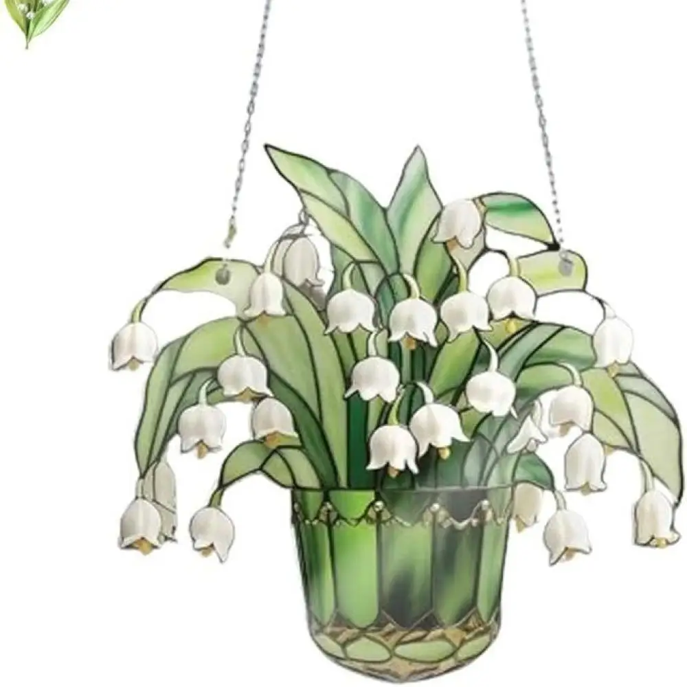 Lily Of The Valley Acrylic Window Ornament Decorative Hanging Art Piece Modern Style Light Reflecting Home Decor