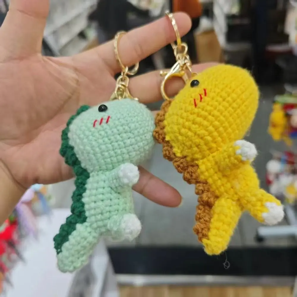 Handmade Crochet Dinosaur Pendant Cartoon Animal Soft Wool Mini Dinosaur Keychain Cute Mini Knitted Pendant Car Key Ring
