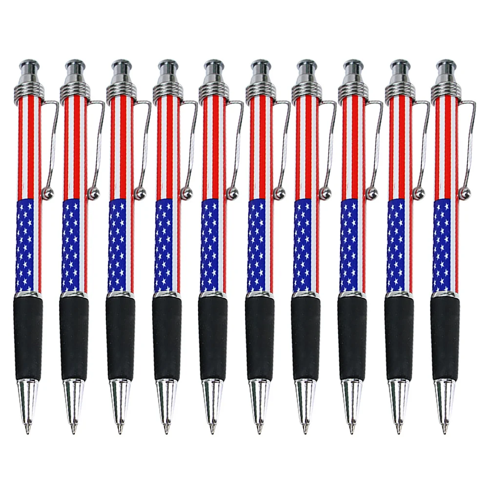 

10Pcs Flag Pattern Ballpoint Pens Retractable Smooth Black Ink Writing Pen for Office School Home Office Pen Home Use Ballpoint