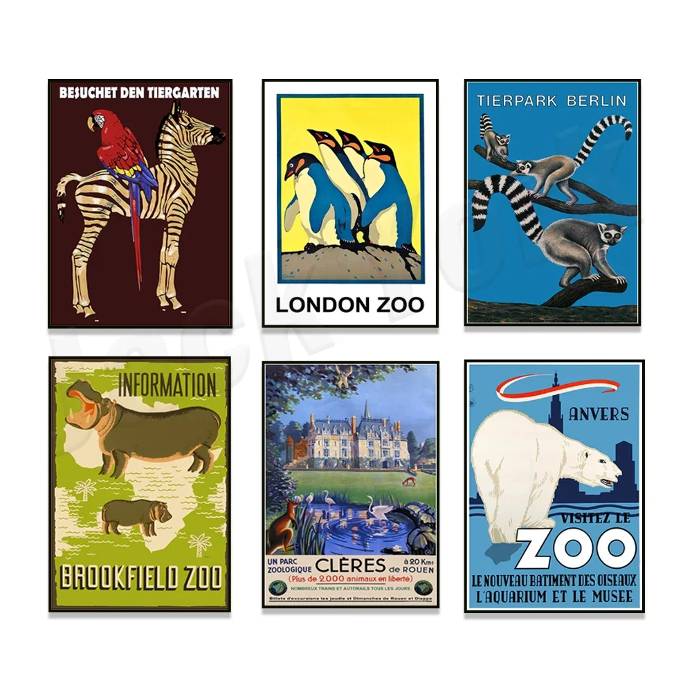 Vintage Zoo Poster, Safari Park, Reprint London - Munich, Berlin, France, Melbourne Australia, Brookfield Zoo Travel Poster IL