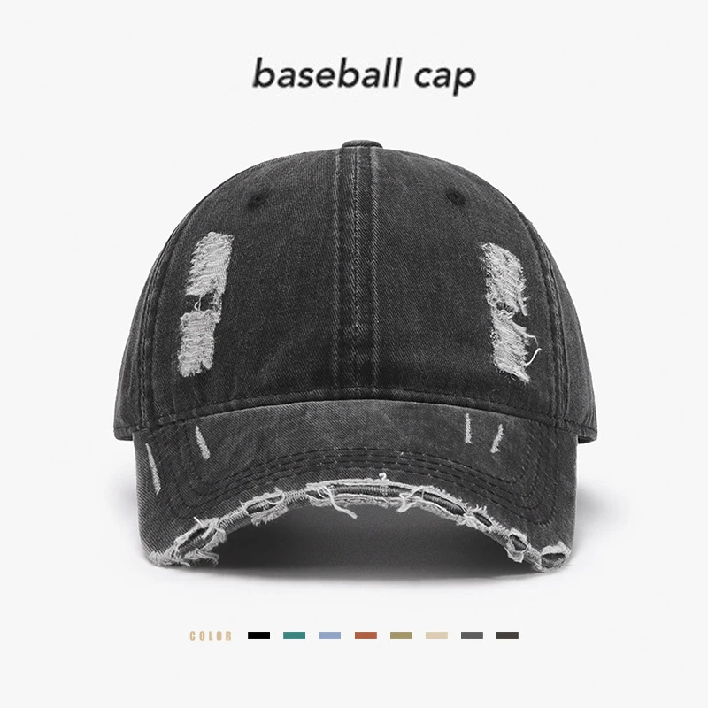 New Fashion Men Baseball Cap Rippted Snapback Gorros Women Causal Distressted Trucker Cap Outdoor Sun Hat Solid Soft Cap Denim